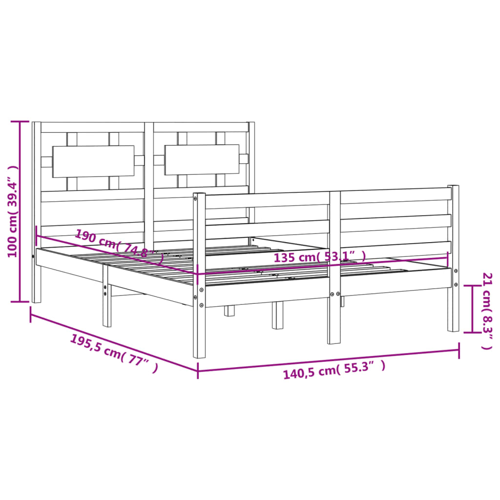 mézbarna tömör fa ágykeret fejtámlával Double