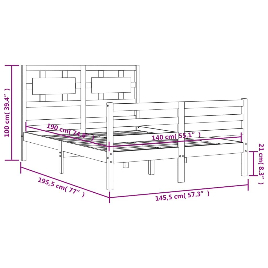 Posteljni okvir z vzglavjem bel 140x190 cm trden les