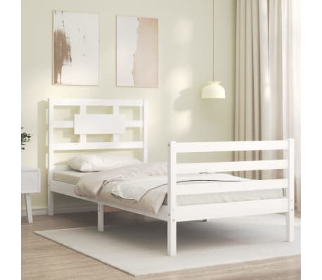 vidaXL Estrutura de cama com cabeceira 100x200cm madeira maci&ccedil;a branco