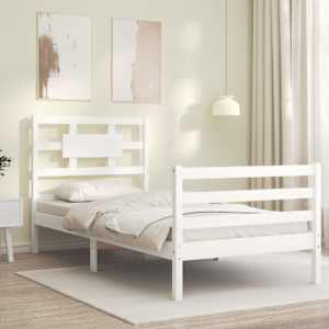 vidaXL Estrutura de cama com cabeceira 100x200cm madeira maci&ccedil;a branco