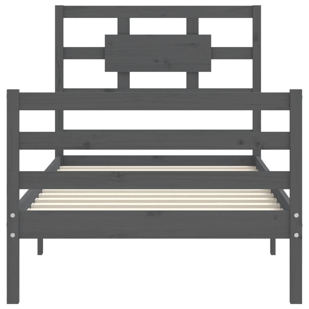 szürke tömör fa ágykeret fejtámlával 100 x 200 cm