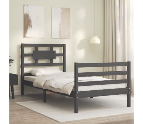 vidaXL Lovos rėmas su galvūgaliu, pilkas, 100x200cm, medienos masyvas