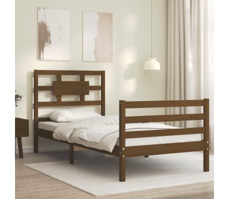 vidaXL Lovos rėmas su galvūgaliu, rudas, 100x200cm, medienos masyvas