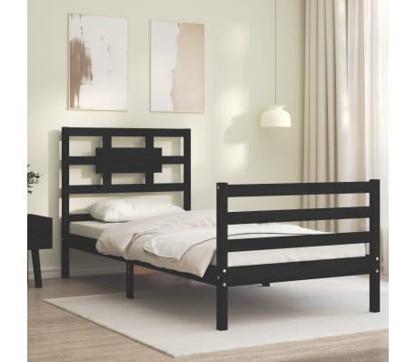 vidaXL Lovos rėmas su galvūgaliu, juodas, 100x200cm, medienos masyvas