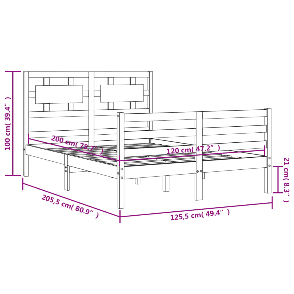 Rám postele s čelem 120 x 200 cm masivní dřevo