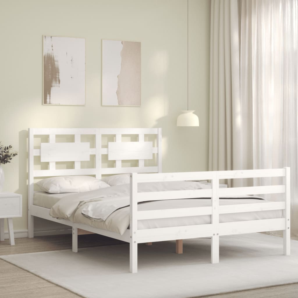 vidaXL Bedframe met hoofdbord massief hout wit 140x200 cm afbeelding