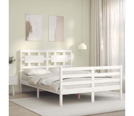 vidaXL Posteljni okvir z vzglavjem bel 140x200 cm trden les