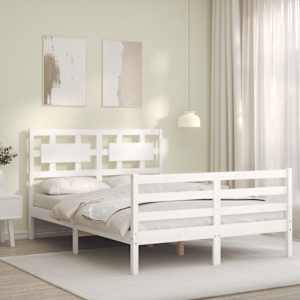 vidaXL Posteljni okvir z vzglavjem bel 140x200 cm trden les