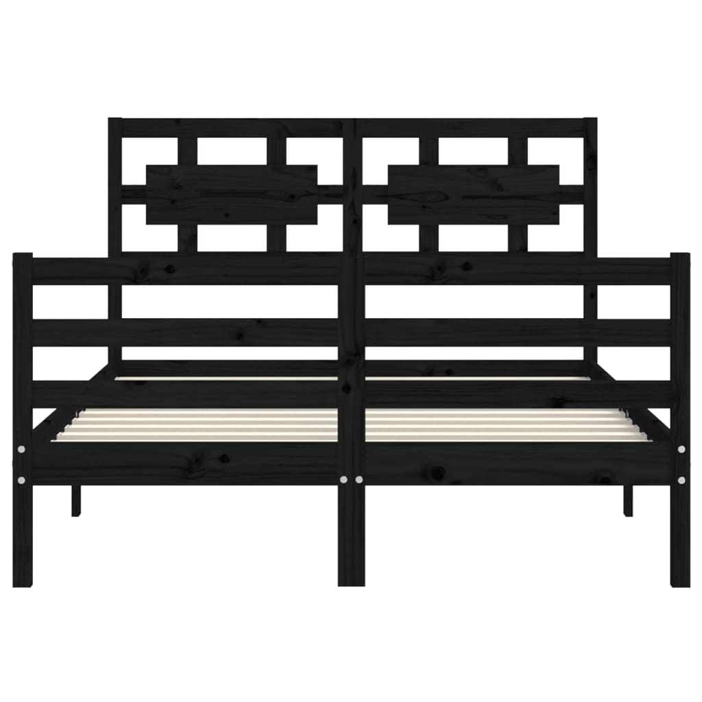 fekete tömör fa ágykeret fejtámlával 140 x 200 cm
