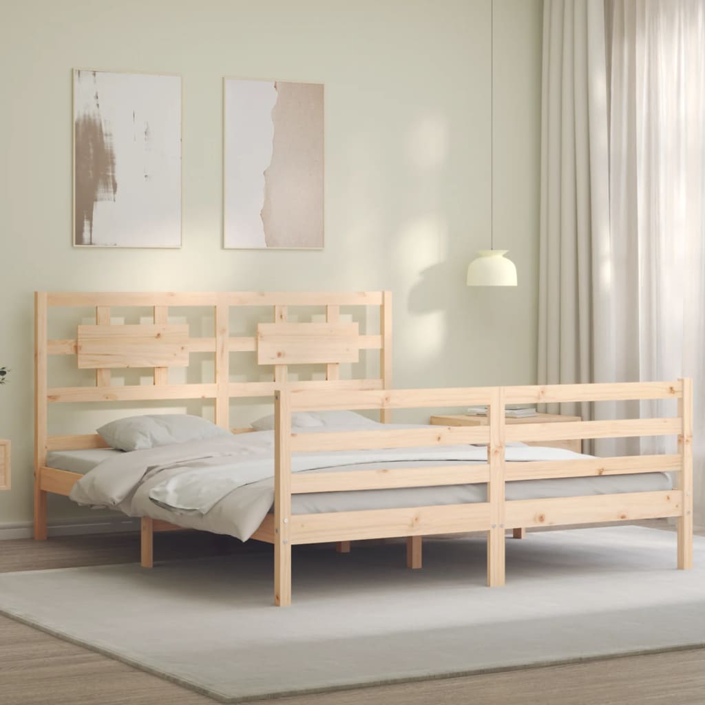 vidaXL Bedframe met hoofdbord massief hout afbeelding