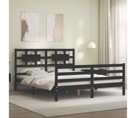 vidaXL Lovos rėmas su galvūgaliu, juodas, medienos masyvas, didelis