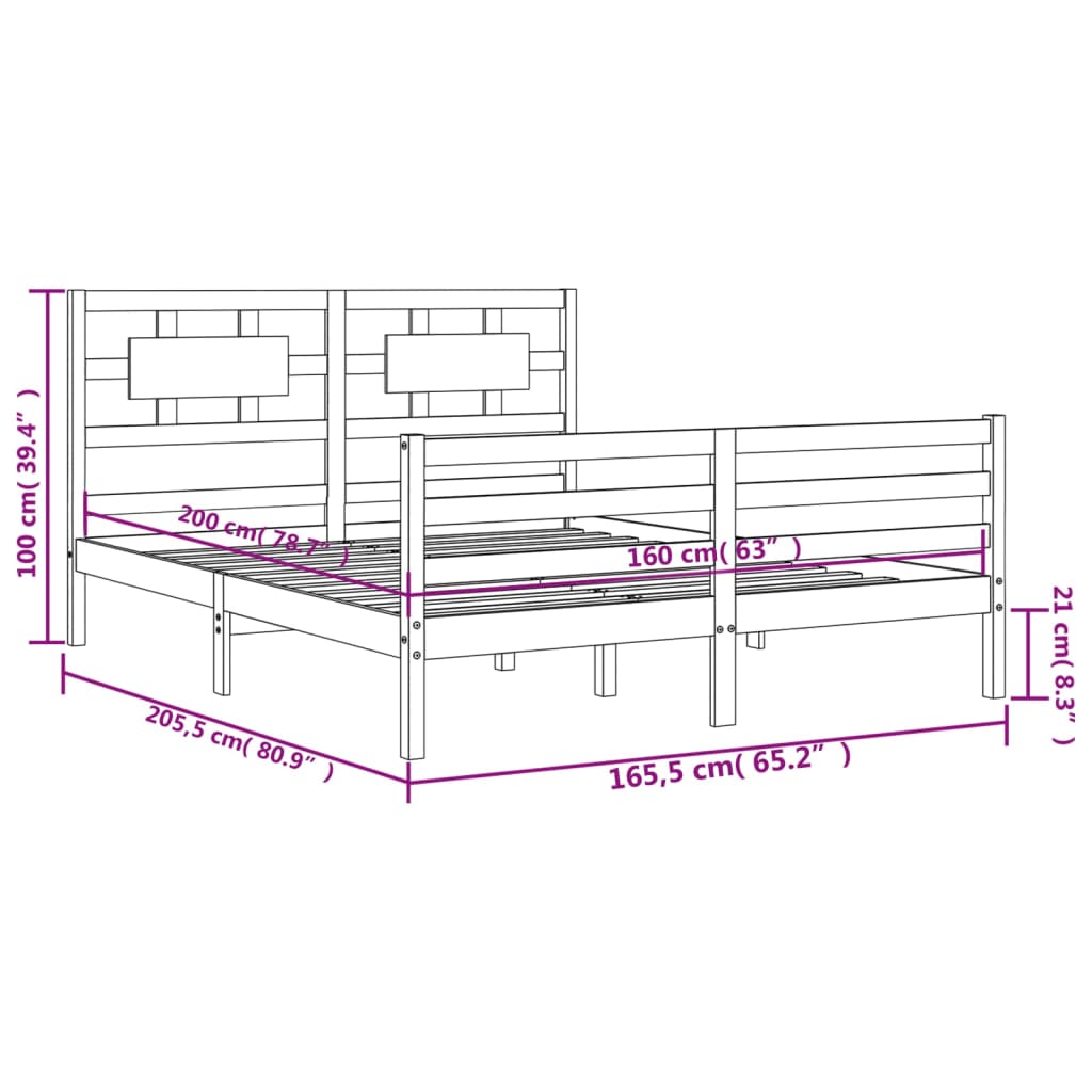 Posteljni okvir z vzglavjem bel 160x200 cm trden les