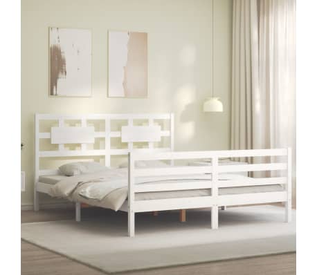 vidaXL Massivholzbett mit Kopfteil Weiß 160x200 cm
