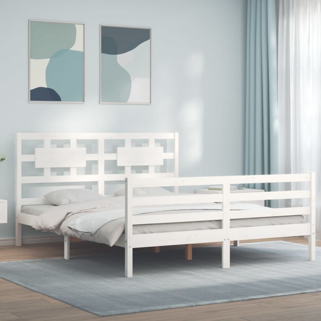 vidaXL Cadre de lit avec tête de lit blanc 160x200 cm bois massif
