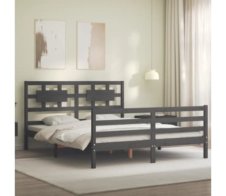 vidaXL Lovos rėmas su galvūgaliu, pilkas, 160x200cm, medienos masyvas