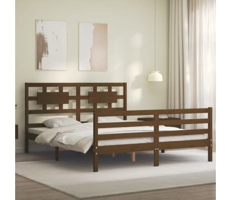 vidaXL gultas rāmis ar galvgali, medus brūns, 160x200 cm, masīvkoks