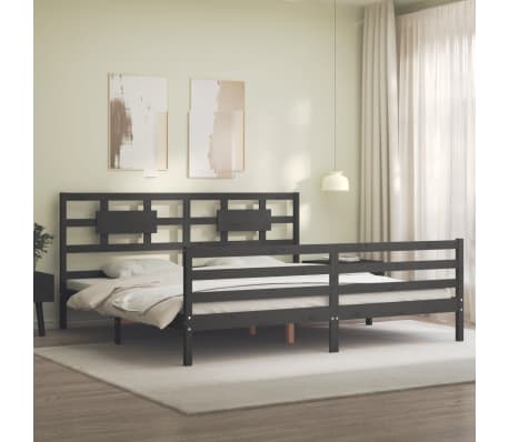 vidaXL Lovos rėmas su galvūgaliu, pilkas, mediena, itin didelis