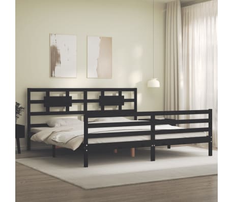 vidaXL Lovos rėmas su galvūgaliu, juodas, mediena, itin didelis