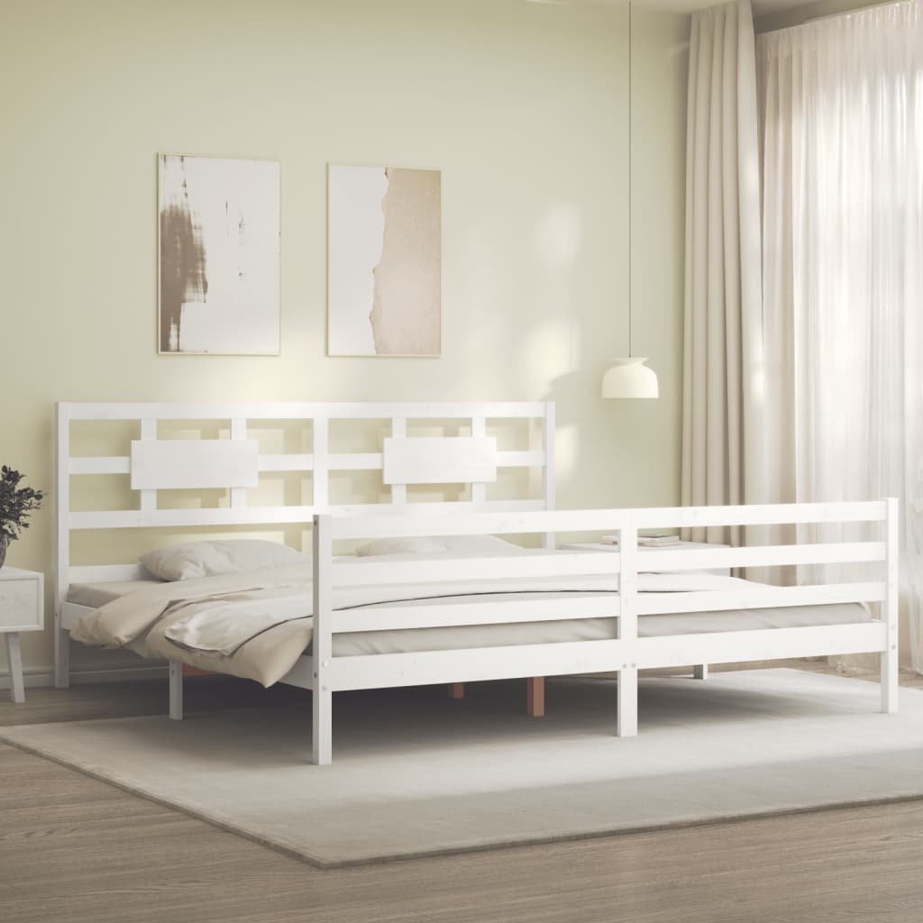 vidaXL Bedframe met hoofdbord massief hout wit 200x200 cm afbeelding
