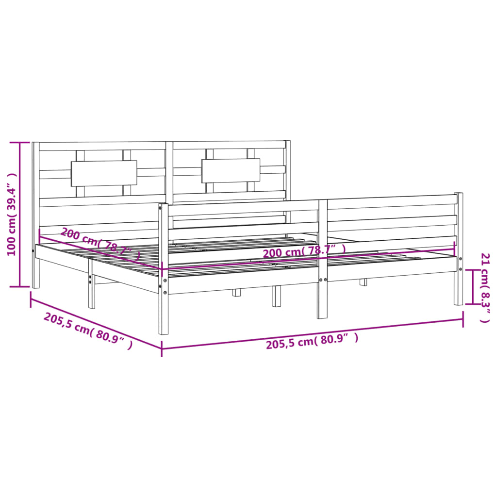 Rám postele s čelem bílý 200 x 200 cm masivní dřevo