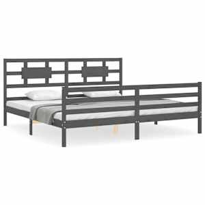 Rám postele s čelem šedý 200 x 200 cm masivní dřevo - obrázek 2