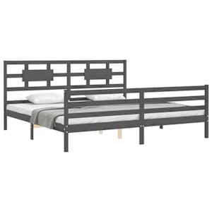 Rám postele s čelem šedý 200 x 200 cm masivní dřevo - obrázek 4