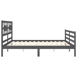 Rám postele s čelem šedý 200 x 200 cm masivní dřevo - obrázek 6
