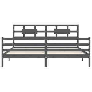 Rám postele s čelem šedý 200 x 200 cm masivní dřevo - obrázek 7