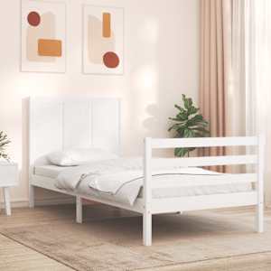 vidaXL Cadru de pat cu tăblie single mic, alb, lemn masiv