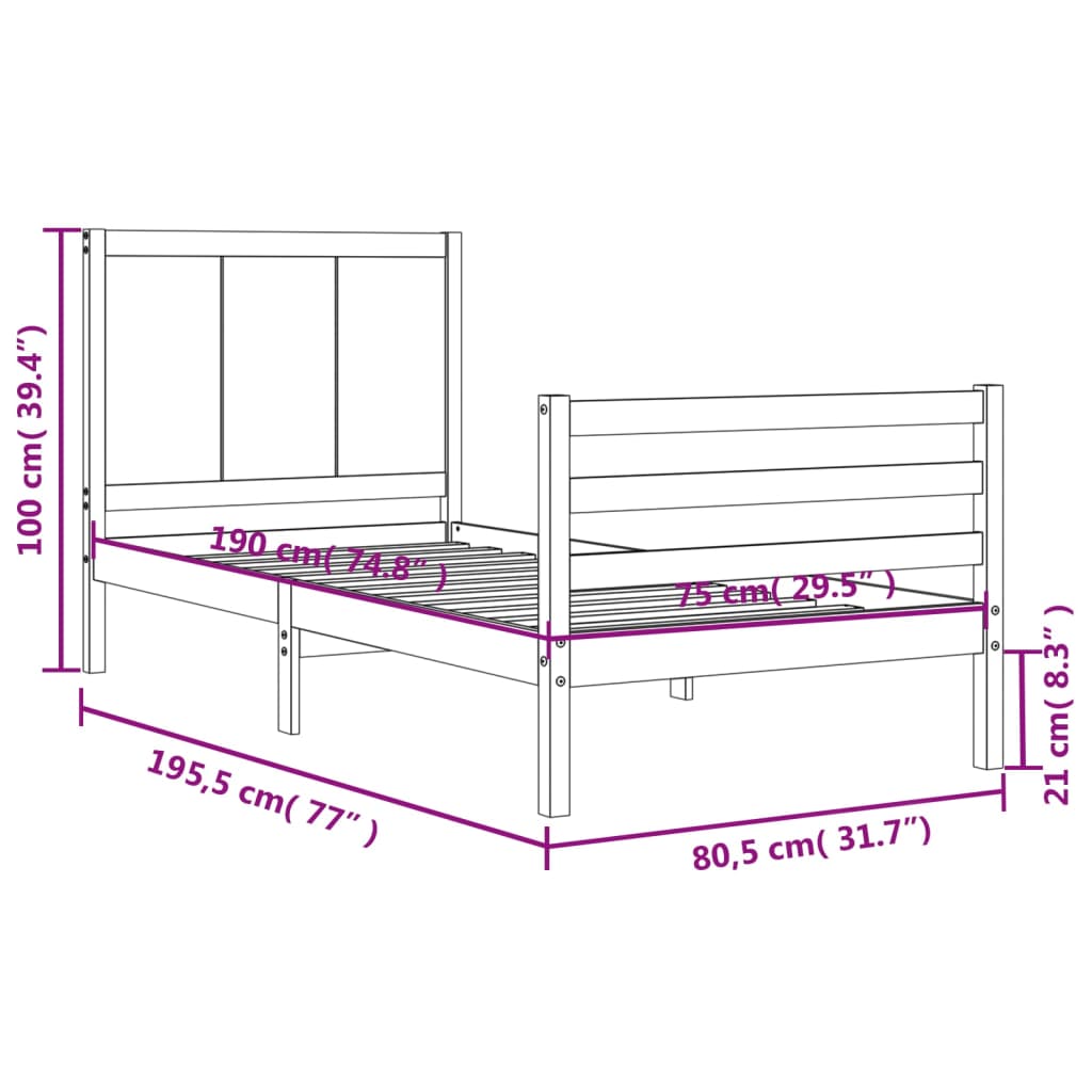 fekete tömör fa ágykeret fejtámlával Small Single