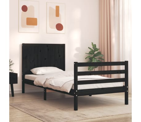 vidaXL Lovos rėmas su galvūgaliu, juodas, mediena, mažas vienvietis