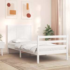 vidaXL Lovos rėmas su galvūgaliu, baltas, medienos masyvas, vienvietis