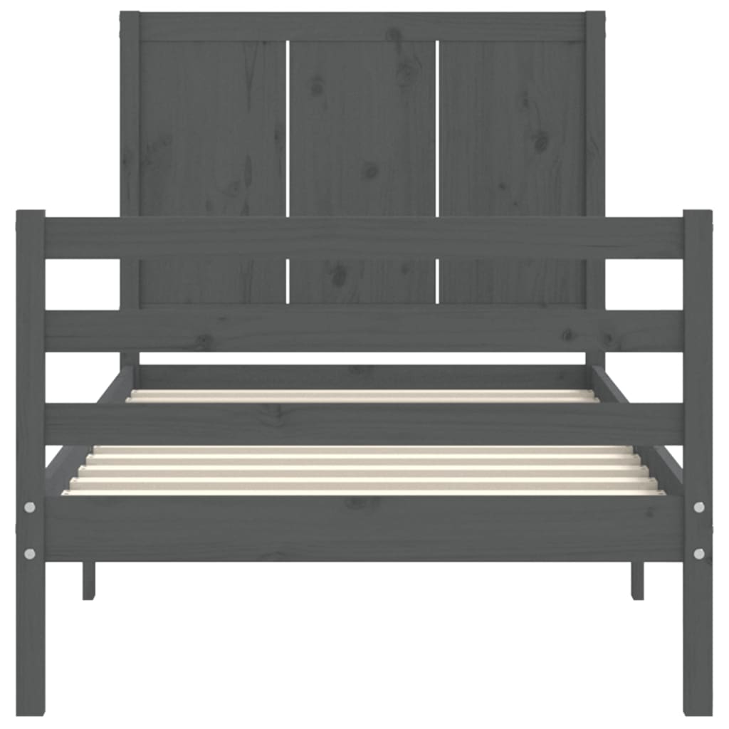 szürke tömör fa ágykeret fejtámlával (Single)