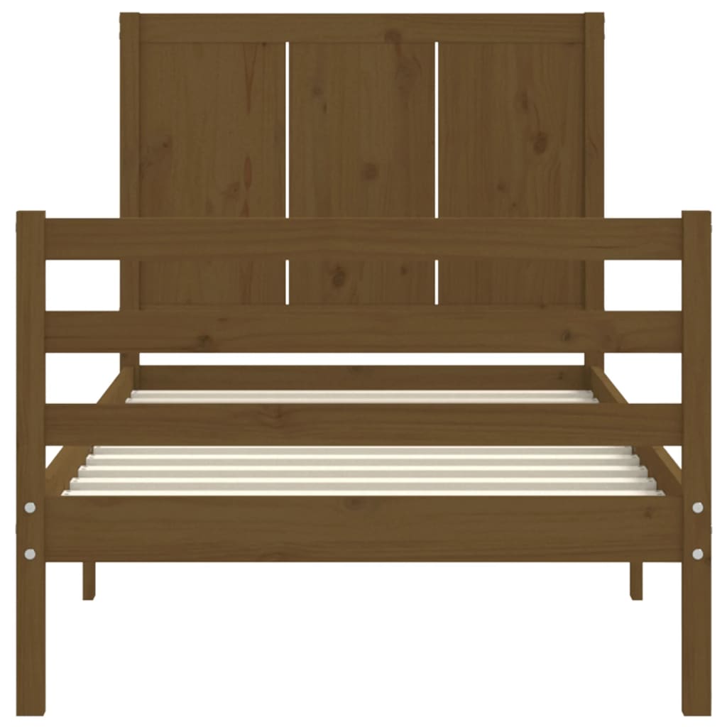 Cadru de pat cu tăblie single, maro miere, lemn masiv