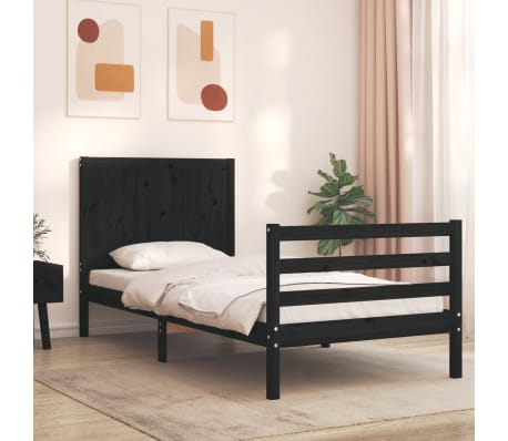vidaXL Lovos rėmas su galvūgaliu, juodas, medienos masyvas, vienvietis