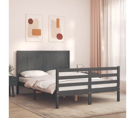 vidaXL Lovos rėmas su galvūgaliu, pilkas, mediena, mažas dvivietis