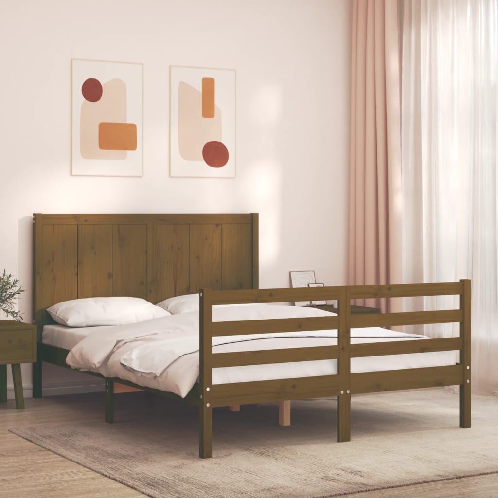 vidaXL Estructura de cama matrimonio con cabecero madera marrón miel