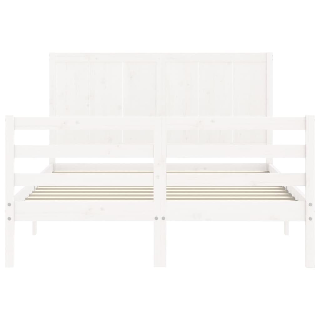 Cadru de pat cu tăblie, dublu, alb, lemn masiv