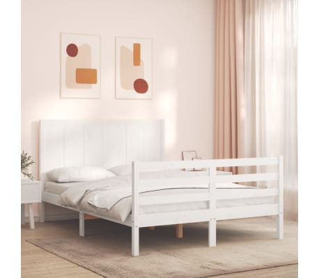 vidaXL Bed Frame with Headboard White Double Solid Wood