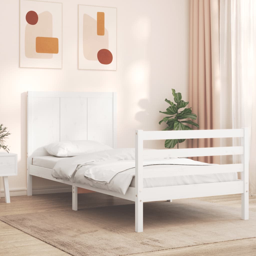 vidaXL Bed Frame with Headboard White 90x200 cm Solid Wood