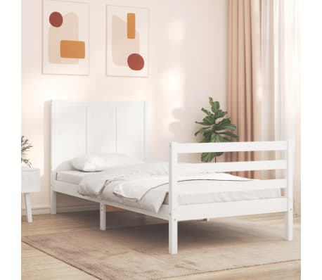 vidaXL Bed Frame with Headboard White 90x200 cm Solid Wood