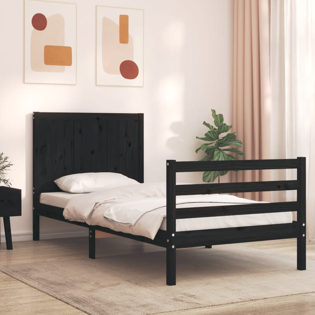 vidaXL Bed Frame without Mattress Black 90x200 cm Solid Wood