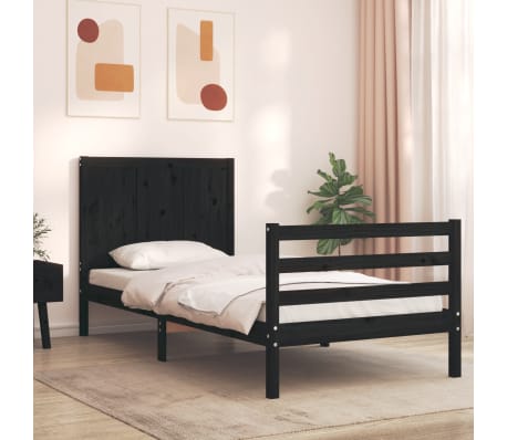 vidaXL Bed Frame without Mattress Black 90x200 cm Solid Wood