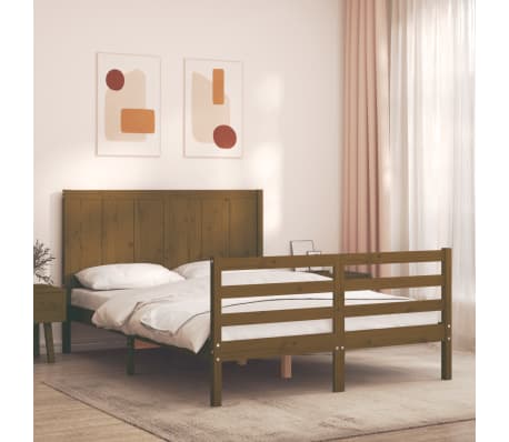 vidaXL Lovos rėmas su galvūgaliu, rudas, 120x200cm, medienos masyvas