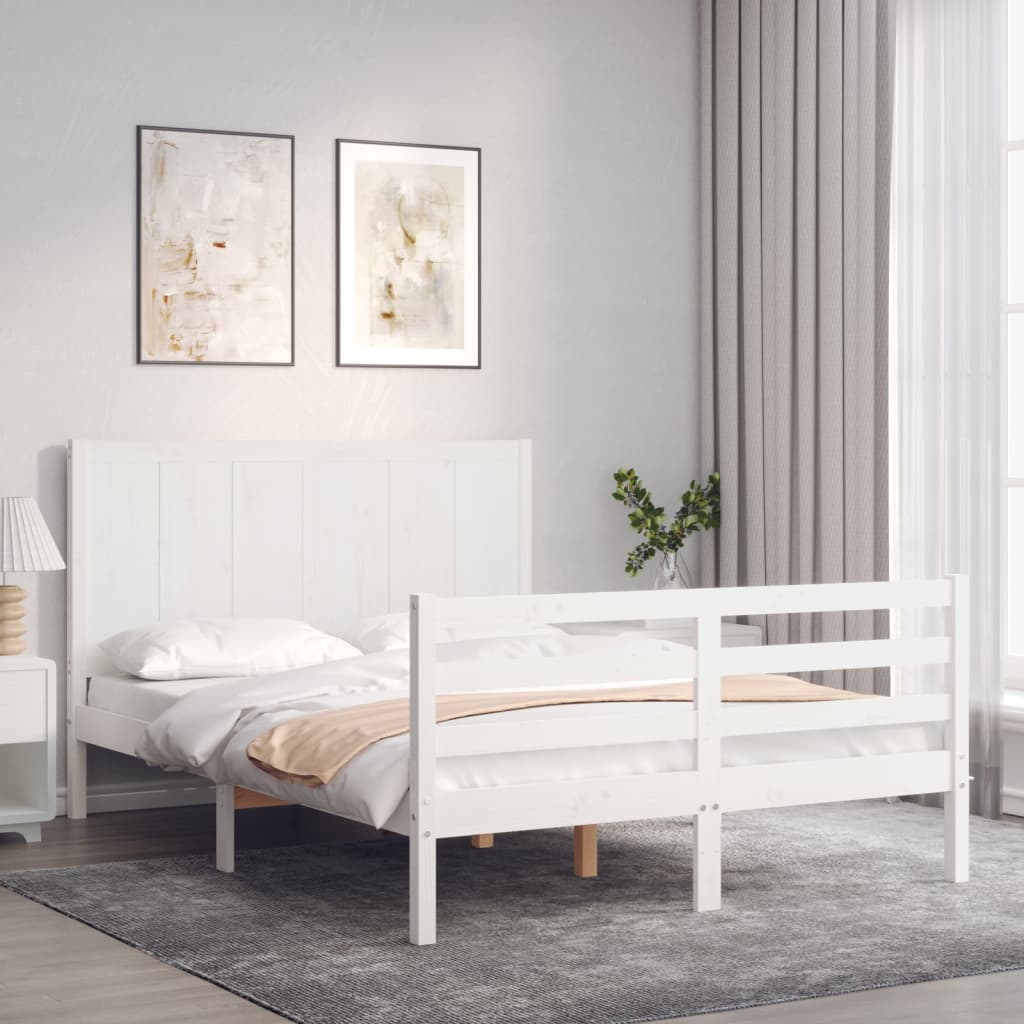 vidaXL Bed Frame with Headboard White 140×200 cm Solid Wood