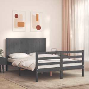 vidaXL Πλαίσιο Κρεβατιού με Κεφαλάρι Γκρι 140x200 εκ. από Μασίφ Ξύλο