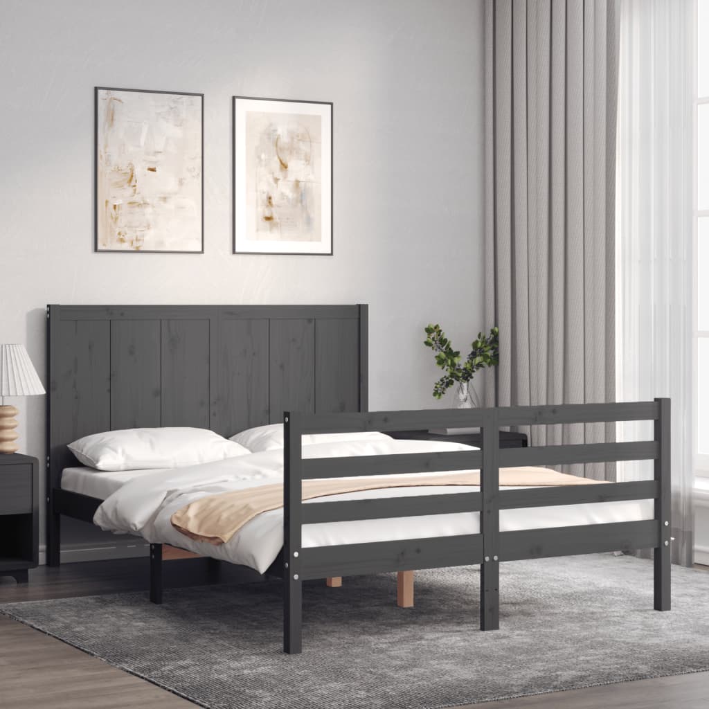Rám postele s čelem šedý 140 x 200 cm masivní dřevo