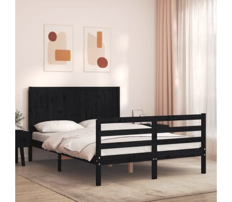 vidaXL Lovos rėmas su galvūgaliu, juodas, 140x200cm, medienos masyvas