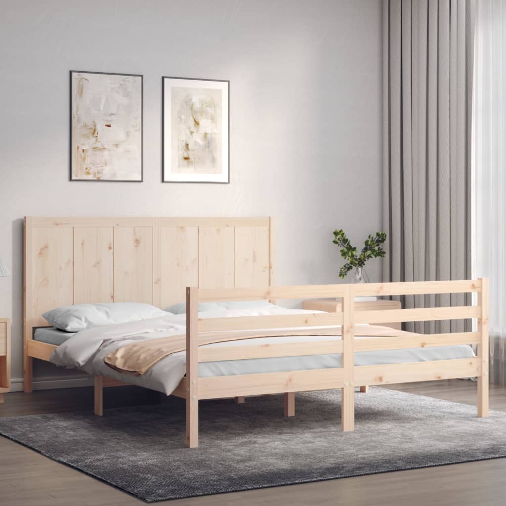 vidaXL Cadru de pat cu tăblie, king size, lemn masiv