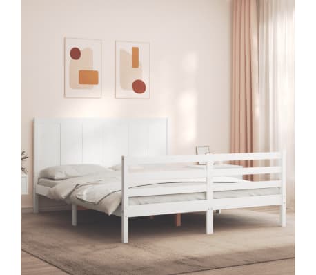 vidaXL Estructura de cama matrimonio con cabecero madera maciza blanco